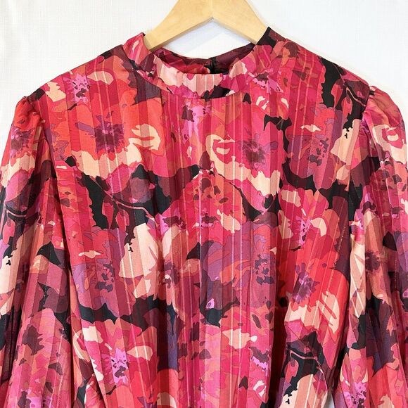 Lane Bryant Dress 18 Red Floral Balloon Sleeve 80s Midi High Low Party Wedding - Picture 2 of 16